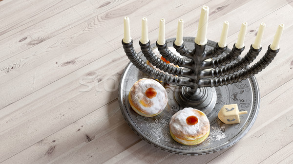 Kaarsen donuts top voedsel gelukkig licht Stockfoto © denisgo