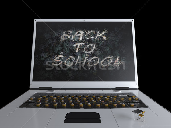 Foto stock: Volver · a · la · escuela · cuaderno · ordenador · libro · Internet · teclado