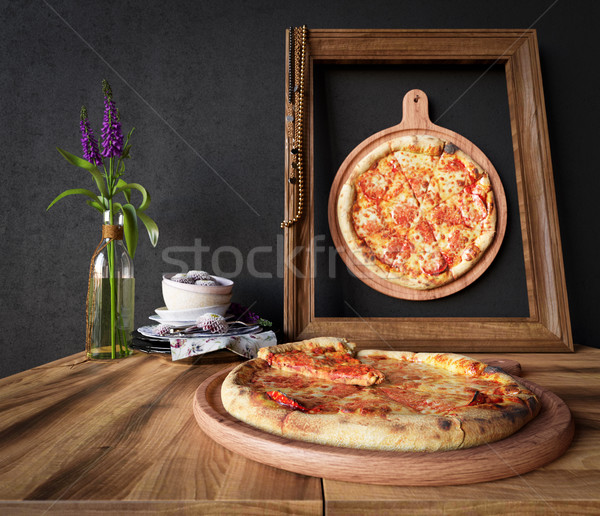 Hot pizza slice kaas frame Stockfoto © denisgo