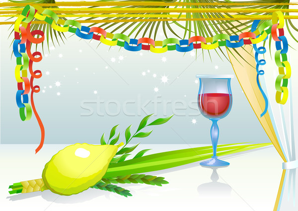 Happy Sukkot with glass of wine Stock photo © denisgo