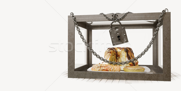 Stock photo: cakes in close metal box with chains diet concept composition photo