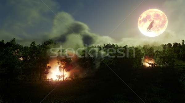 helloween witches in forest mystery with bonfires concept background illustration Stock photo © denisgo
