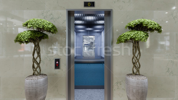 Open and closed chrome metal office building elevator doors concept Stock photo © denisgo