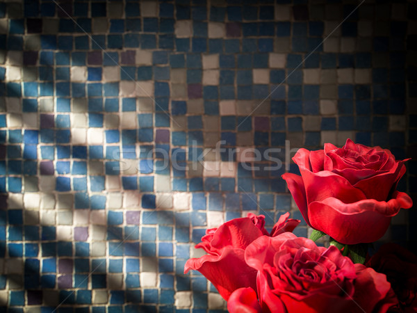 Foto stock: Rose · Red · azulejos · pared · decorativo · boda · aumentó