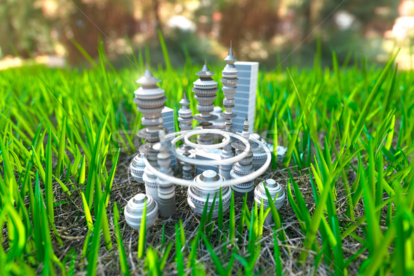 futuristic town on the green grass close up view concept ecology background Stock photo © denisgo