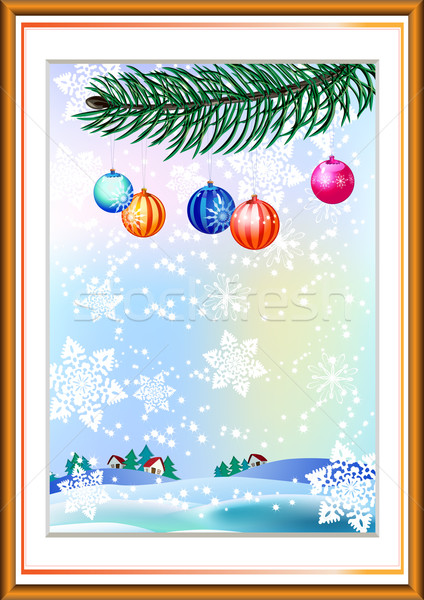 Christmas background winter landscape with branch of pine and decorations Stock photo © denisgo