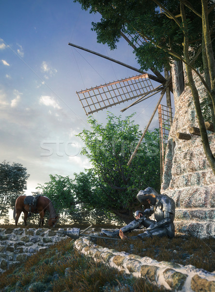 Don Quixote and windmill conception illustration 3d composition Stock photo © denisgo