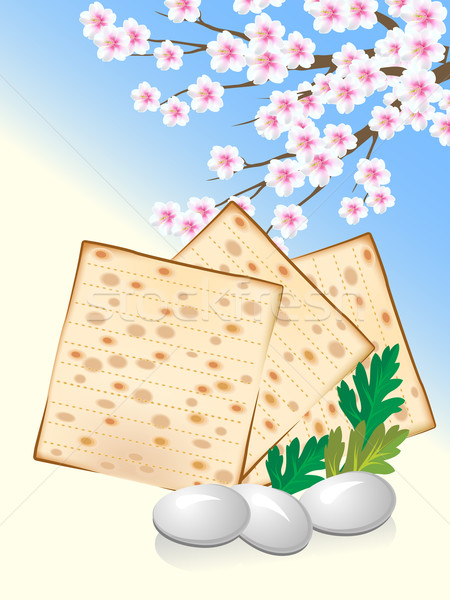 Stock photo: Jewish celebrate pesach passover with eggs, matzo and flowers