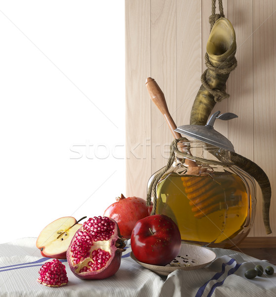 蜂蜜 罐 蘋果 石榴 希伯來語 宗教 商業照片 © denisgo