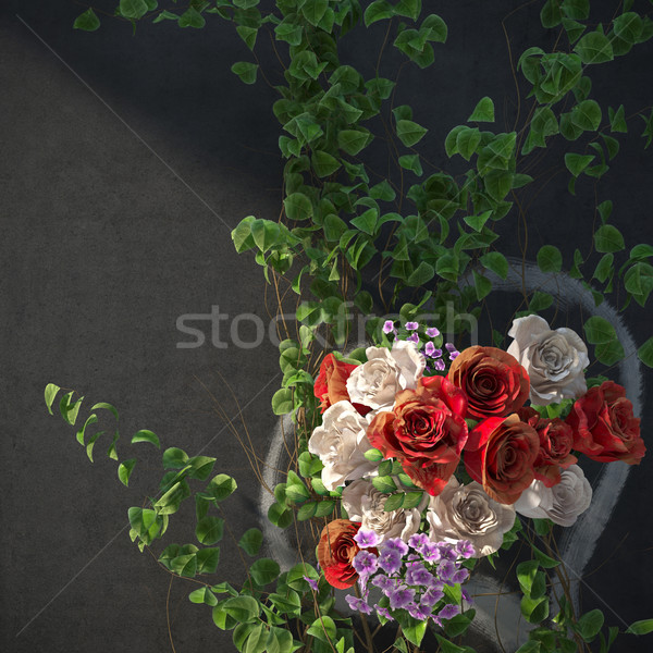 flowers and plants holiday concept with heat picture on wall Stock photo © denisgo
