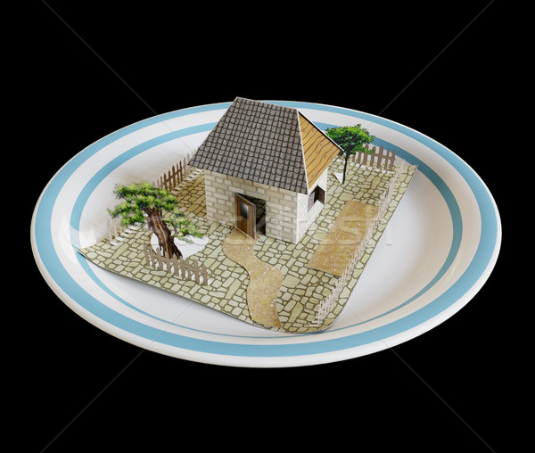 isolate house on the plate with blue border real estate business concept photo Stock photo © denisgo