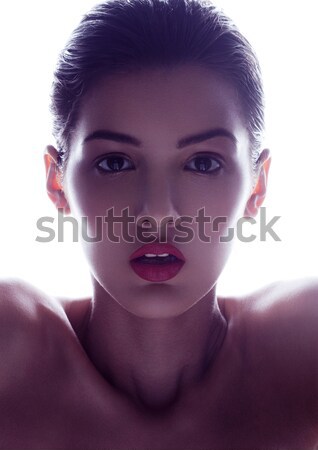 Piękna makijaż moda model czerwone usta biały Zdjęcia stock © DenisMArt
