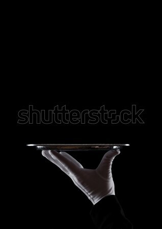 Servant white glove holds stainless steel tray Stock photo © DenisMArt