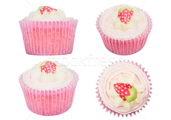 Frischen Erdbeere Cupcake Muffins isoliert Stock foto © DenisMArt