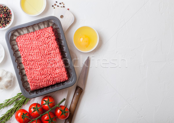 Tálca nyers házi készítésű marhahús hús fűszer Stock fotó © DenisMArt