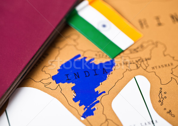 Foto stock: Viaje · vacaciones · India · pasaporte · bandera · feliz