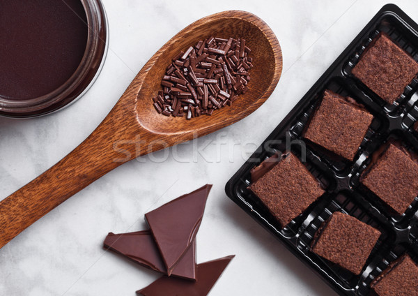 Chocolat biscuit dessert marbre bord jar Photo stock © DenisMArt
