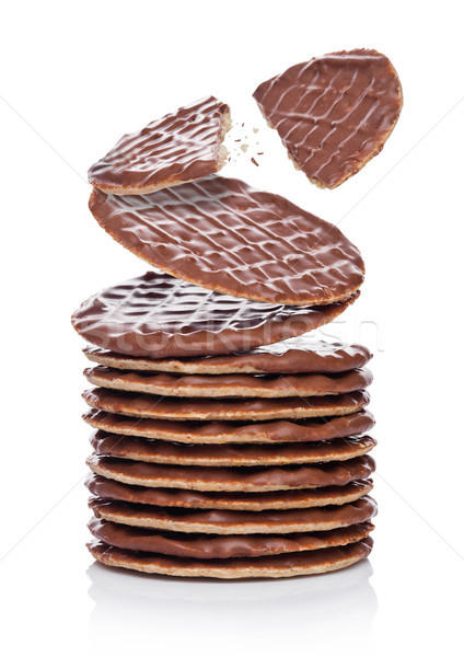 Foto stock: Chocolate · bolinhos · biscoito · café · da · manhã · leite · branco