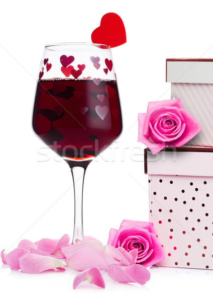 Stockfoto: Glas · rode · wijn · hart · roze · geschenkdoos · steeg