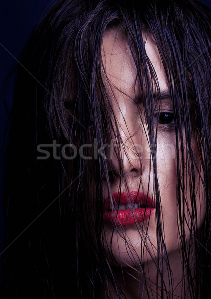 Beauty makeup wet hair fashion model red lips Stock photo © DenisMArt