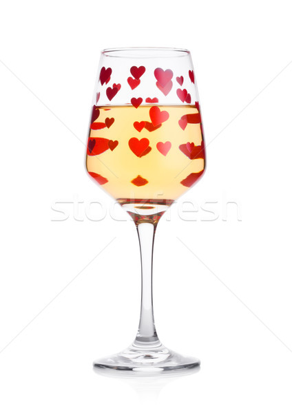 Cam beyaz şarap kırmızı pembe kalp şekli sevgililer günü Stok fotoğraf © DenisMArt