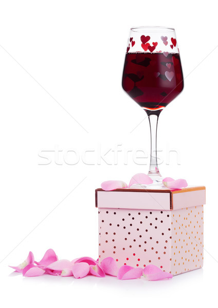 Stockfoto: Glas · rode · wijn · hart · roze · geschenkdoos · steeg