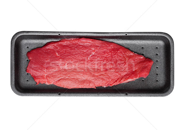 Friss nyers bifsztek fekete műanyag tároló izolált Stock fotó © DenisMArt