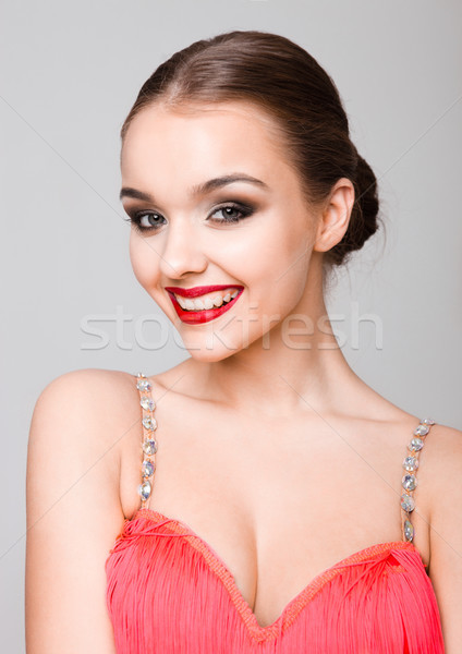 Piękna sala balowa tancerz dziewczyna portret czerwona sukienka Zdjęcia stock © DenisMArt