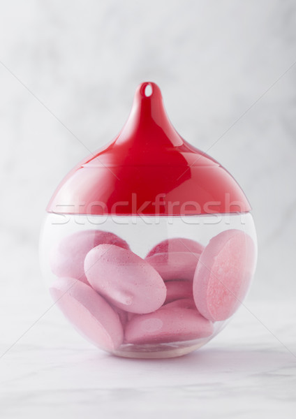Pink sweet meringue shells with fresh raspberries Stock photo © DenisMArt
