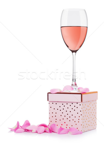 Stockfoto: Glas · roze · wijn · steeg · geschenkdoos · valentijnsdag