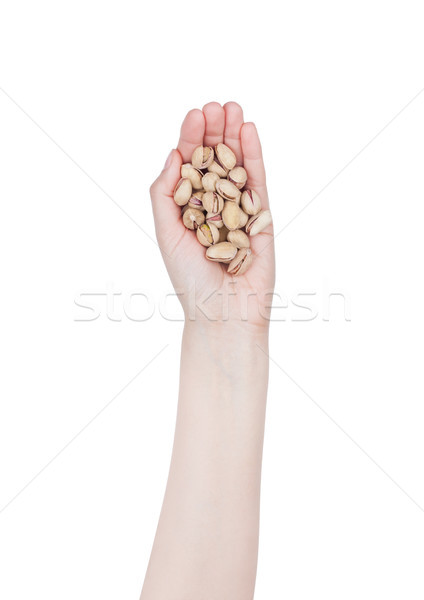 Female hand hold healthy bio pistachios nuts Stock photo © DenisMArt