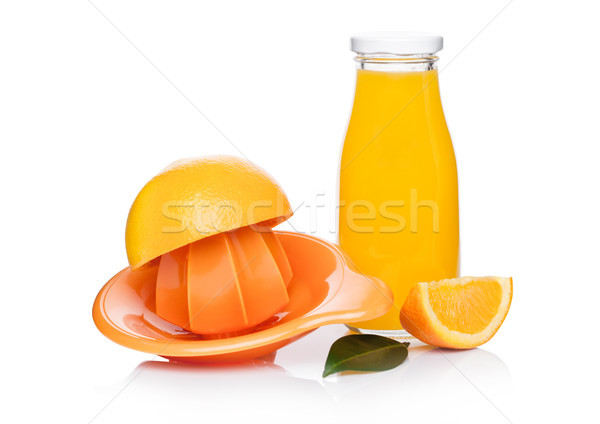 Friss nyers hámozott narancsok dzsúz üveg Stock fotó © DenisMArt