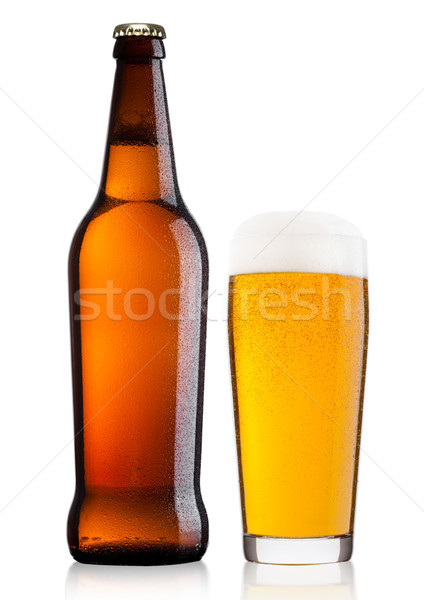 [[stock_photo]]: Froid · bouteille · verre · bière · mousse