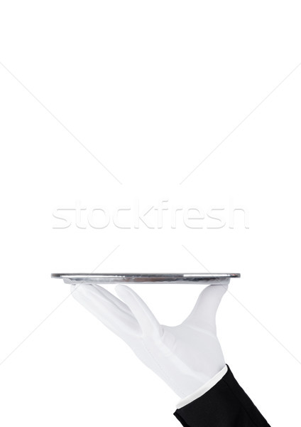 Diener weiß Handschuh Edelstahl Fach tragen Stock foto © DenisMArt