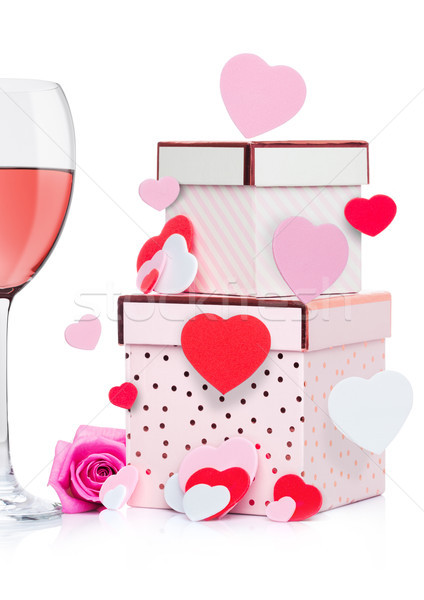 Stockfoto: Glas · roze · wijn · hart · geschenkdoos · steeg