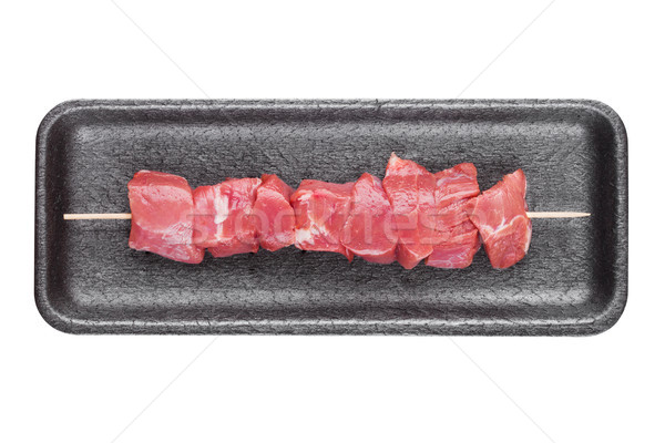 Stock photo: Plastic tray with fresh raw pork beef kebab