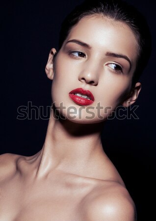 Piękna makijaż moda model czerwone usta profil Zdjęcia stock © DenisMArt