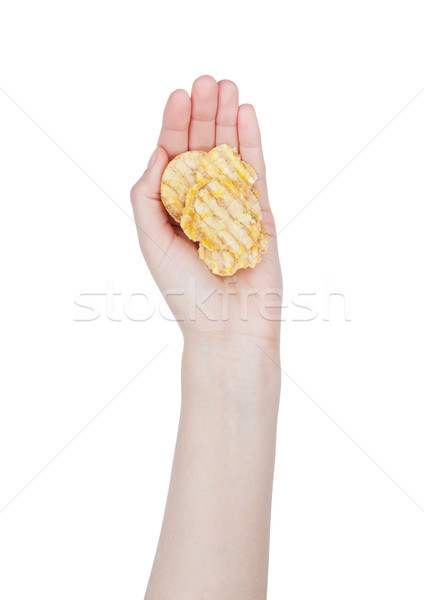 Stock foto: Weiblichen · Hand · halten · ungesund · Öl · Kartoffel