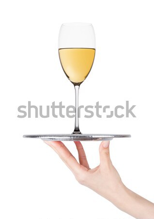 Kéz tálca szemüveg citromsárga pezsgő buborékok Stock fotó © DenisMArt