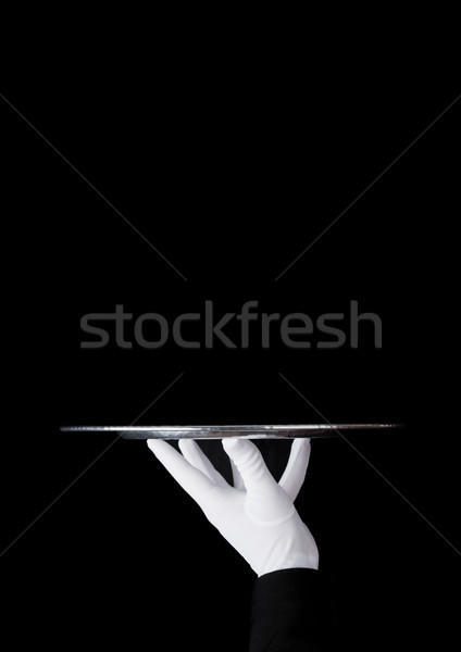 Stock photo: Servant white glove holds stainless steel tray