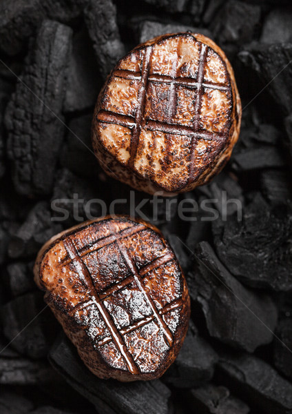 Foto d'archivio: Alla · griglia · succosa · carne · carne · di · maiale · bistecca · barbecue