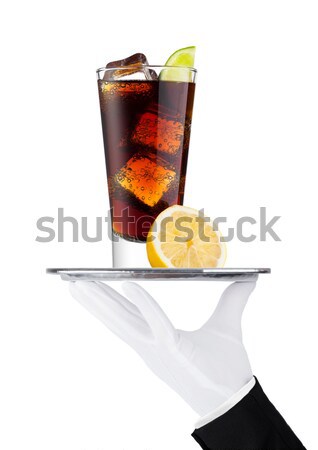 Hand holds tray with cola orange water soda drink Stock photo © DenisMArt
