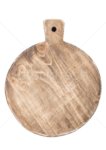 Stock photo: Round vintage retro scratched kitchen wooden board isolated