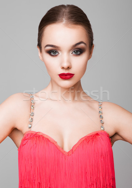 Beautiful ballroom dancer girl portrait red dress Stock photo © DenisMArt