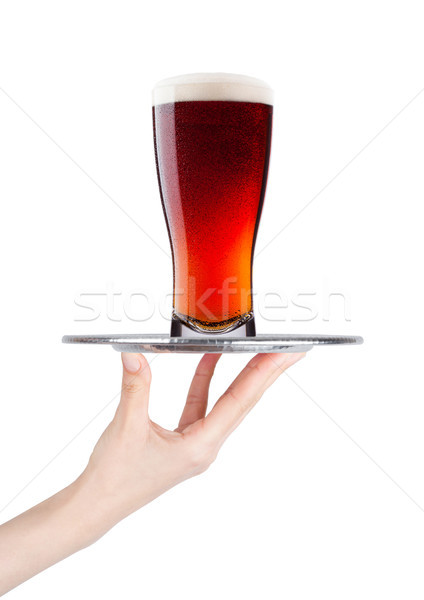 Kéz tálca hideg piros ale sör Stock fotó © DenisMArt