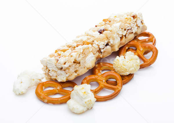 Popcorn białko zbóż energii bar precel Zdjęcia stock © DenisMArt