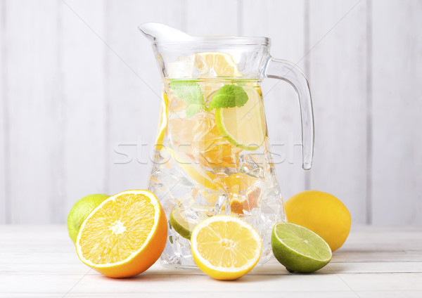 Jar Orangen Zitronen Scheiben frischen Sommer Stock foto © DenisMArt