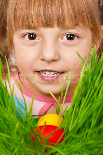 Paaseieren jacht meisje veelkleurig lang groen gras Stockfoto © DenisNata