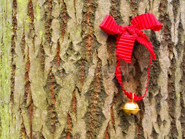 Jingle bell with red ribbon in the wood Stock photo © Dermot68