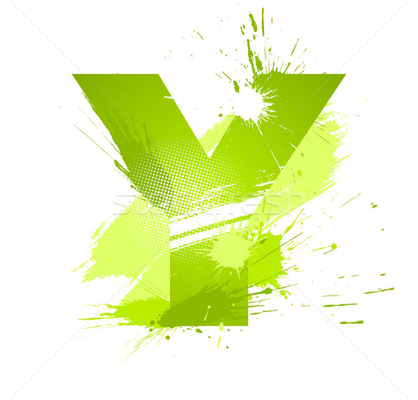 Green abstract paint splashes font. Letter Y Stock photo © Designer_things
